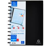 Exacompta - Réf. 75251E - Porte-cartes de visite noir amovible à anneaux - en PP rigide - capacité 192 cartes - pochettes détachables pour insérer 16 cartes - format A4 - avec intercalaires 12 onglets