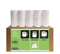 Exacompta - Réf. 7680120V - Carton de 50 bobines pour tickets de caisse - largeur 76 mm x diamètre 80 mm - mandrin 12 mm - 1 pli offset extra-blanc 60g/m² - Métrage (+ ou - 2m) : 54 m