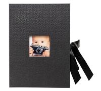 Exacompta - Réf. 77601E - Carton de 4 coffrets photos OfficeByMe - en papier texturé noir - fenêtre de personnalisation - fermeture à ruban - pour conserver des photos ou des fiches jusqu'à 13x18 cm