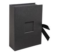 Exacompta - Réf. 77601E - Coffret photos OfficeByMe - en papier texturé noir - fenêtre de personnalisation - fermeture à ruban - pour conserver des photos ou des fiches jusqu'à 13x18 cm