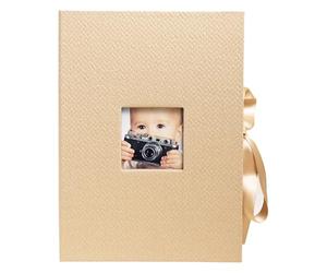 Exacompta - Réf. 77602E - Coffret photos OfficeByMe - en papier texturé beige - fenêtre de personnalisation - fermeture à ruban - pour conserver des photos ou des fiches jusqu'à 13x18 cm