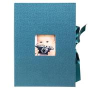 Exacompta - Réf. 77603E - Carton de 4 coffrets photos OfficeByMe - en papier texturé bleu canard - fenêtre de personnalisation - fermeture à ruban - pour des photos ou des fiches jusqu'à 13x18 cm