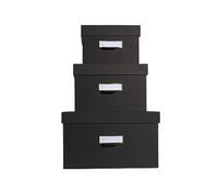 EXACOMPTA - Réf. 79601E - Lot de 3 boîtes de rangement gigogne Office By Me - formats A4+/A5++ /A6++ - en carton recyclé recouvert d'un papier effet textile noir - porte-étiquette muni d'un rebord