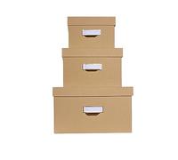EXACOMPTA - Réf. 79602E - Lot de 3 boîtes de rangement gigogne Office By Me - formats A4+/A5++ /A6++ - en carton recyclé recouvert d'un papier effet textile beige - porte-étiquette muni d'un rebord