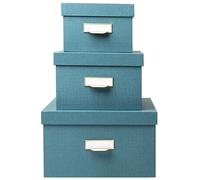 Exacompta - Réf. 79603E - Lot de 3 boîtes de rangement gigogne Office By Me -formats A4+/A5++ /A6++ - en carton recyclé recouvert d'un papier effet textile bleu canard-porte-étiquette muni d'un rebord