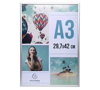 Exacompta - Réf. 83758D - 1 cadre photo A3 - à poser sur une table ou accroché au mur - Bords en aluminium - Utilisation verticale ou horizontale - dimensions : 42,7 x 33,1 x 2,6 cm - cristal