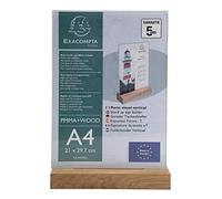 Exacompta - Réf. 84258D - 1 Porte-visuel avec socle en bois A4 vertical Office - Dimensions 210 x 297 mm - PMMA (acrylique)menu pour restaurants, hôtels, conférence et réception - Couleur Cristal
