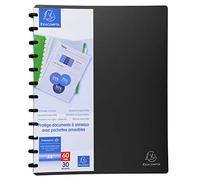 Exacompta - Réf. 86351E - 1 Protège-documents amovible à anneaux avec 30 pochettes grainées détachables - 60 vues - pour A4 - dim 24,5 x 31 cm - couverture rigide opaque - couleur noir