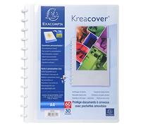 Exacompta - Réf. 86371E - 1 Protège-documents amovible à anneaux avec 30 pochettes grainées détachables - 60 vues - pour A4 - dim 24,5x31cm - couverture rigide personnalisable Kreacover -couleur blanc
