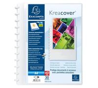 Exacompta - Réf. 86371E - Carton de 4 Protège-documents amovible à anneaux avec 30 pochettes grainées détachables - 60 vues - A4 - dim 24,5x31cm - couverture rigide personnalisable Kreacover - blanc