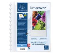 Exacompta - Réf. 86471E - 1 Protège-documents amovible à anneaux avec 40 pochettes grainées détachables - 80 vues - pour A4 - dim 24,5x31cm - couverture rigide personnalisable Kreacover -blanc