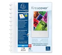Exacompta - Réf. 86471E - Carton de 4 Protège-documents amovible à anneaux avec 40 pochettes grainées détachables - 80 vues - A4 - dim 24,5x31cm - couverture rigide personnalisable Kreacover -blanc