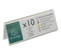Exacompta - Réf. 87358D - 1 Lot de 10 porte-noms (A7 plié) horizontal Office - Dimensions 105 x 40 mm - PMMA (acrylique) table, affichage, réception, bureau, magasin, restaurants - Couleur Cristal