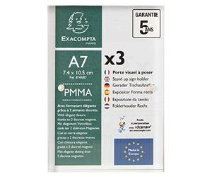 Exacompta - Réf. 87458D - 1 Lot de 3 porte-visuels avec fermeture magnétique A7 - Dimensions 74 x 105 mm - PMMA (acrylique) porte-photos, documents, affiche, hôtels, magasin - Couleur Cristal