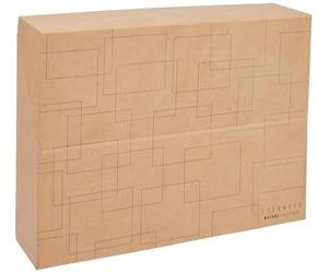 Exacompta - Réf. 89847E - 1 Boîte transfert en papier enduit d'huile végétale Eterneco - Dos 90 mm - Oieillet en métal - Dimensions 25,5 x 34 x 9 cm - Brun motifs géométriques - livrée montée