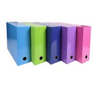 Exacompta - Réf. 89929E - Lot de 5 boîtes transfert Iderama en papier teinté dans la masse - Dos 90 mm - Œillet en métal - Pour format A4 - Dim 25,5 x 34 x 9 cm - Couleurs assorties - Livrées montées