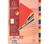 Exacompta - Réf. 94E - Intercalaires en polypropylène avec 20 onglets imprimés alphabétiques de A à Z en couleur - Page d'indexation imprimable - Format à classer A4 - Dimensions 22,5 x 29,7 cm