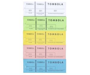 Exacompta - Réf. 96500E - Carton de 100 Blocs Tombola 3 Volets Dont 2 détachables 100 feuillets - pour vestiaires, tirages au Sort, fêtes, Salons - Format 4,8 x 15 cm - Couleurs Assorties