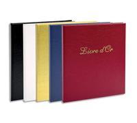 Exacompta - Réf. 982E - Paquet de 5 livres d'or simili-cuir - Format vertical : 21 x 19 cm -Tranche or avec titre - 140 pages blanches unies - coloris assortis Blanc - Bleu - Bordeaux - Noir - Or