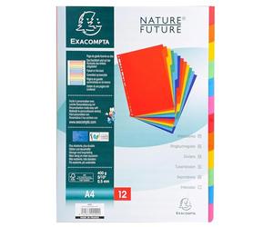 Exacompta - Réf. 99H - Carton de 25 Intercalaires en véritable carte lustrée rigide 400g/m2 FSC® avec 12 onglets neutres - Page d'indexation fournie -Format à classer A4 - 22,5x29,7cm