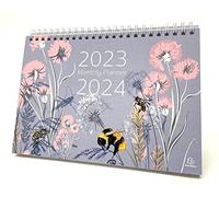 Exacompta - Réf GS022Z - Calendrier mensuel de juillet 2023 à août 2024 - Motif abeilles et fleurs, mois par page, comprend les jours fériés britanniques de 210 mm x 150 mm, tient fermement sur un