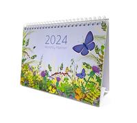 Exacompta - Réf GS038Z Calendrier de bureau/mensuel 2024 Motif papillon mois par page Comprend les jours fériés britanniques 210 mm x 150 mm Se tient en toute sécurité sur un bureau/étagère. Comprend