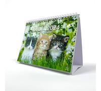 Exacompta - Réf GS046Z Calendrier de bureau mensuel de septembre 2023 à octobre 2024 - Motif chat - Mois par page - Comprend les jours fériés britanniques - 210 mm x 150 mm - Se pose en toute sécurité