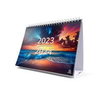 Exacompta - Réf GS047Z Calendrier de bureau mensuel de septembre 2023 à octobre 2024, motif coucher de soleil, mois par page, comprend les jours fériés britanniques, 210 mm x 150 mm, se tient en toute