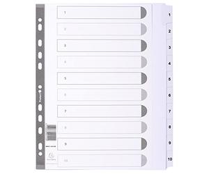 Exacompta - Réf. MWD1-10Z - Carton de 25 intercalaires en carte blanche 160g/m2 FSC® avec 10 onglets imprimés numériques de 1 à 10 et plastifiés - Page d'indexation imprimable - Format à classer A4