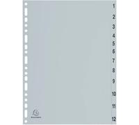 Exacompta - Réf. 1912E - Intercalaires gris en polypropylène recyclé avec 12 onglets imprimés numériques de 1 à 12 - Format à classer A4 - Dimensions 22,5 x 29,7cm - certifiés Ange Bleu