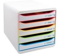 Exacompta - Réf. 309913D - BIG BOX PLUS - Caisson 5 tiroirs pour document A4+ - Dimensions extérieures : Profondeur 34,7 x largeur 27,8 x Hauteur 27,1cm- Blanc/Arlequin/blanc