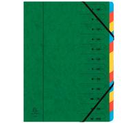 Exacompta - Réf. 54123E - Trieur agrafé avec élastiques 12 compartiments intérieur en carte recyclée couleur vive- onglets protégés - pour documents format A4 - couleur vert