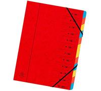 EXACOMPTA Trieur agrafé 24 x 32 cm avec élastiques 12 compartiments Rouge