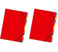 EXACOMPTA Trieur agrafé 24 x 32 cm avec élastiques 12 compartiments Rouge (Lot de 2)