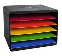 Exacompta - Réf. 305798D - TRIEUR HORIZON - Caisson 5 compartiments pour documents A4+ - Dimensions extérieures : Profondeur 27 x largeur 35,5 x Hauteur 27,1 cm - Noir/arlequin