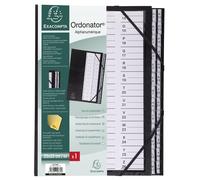 Exacompta Trieur Ordonator à élastiques - cavaliers plastiques alphabétiques 26 divisions - Noir