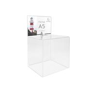 Exacompta - Réf. 89258D - 1 urne avec couvercle fermant à clé, pour billets, scrutins, boîte à idées, dons, avec affichette A5, acrylique transparent - Dimensions : 21 x 21 x 21 cm - Couleur cristal
