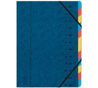Exacompta Trieur Réf. 54122E – 12 compartiments, dos agrafé, élastiques – A4 24,5x32 cm bleu