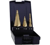 Jeu de forets étagés HSS Exact 07014 4 - 12 mm, 4 - 20 mm, 6 - 30 mm TiN 1 set - 3 pièces