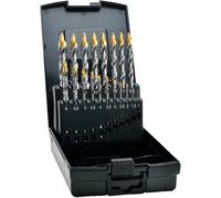 Exact 74561 HSS TIN-TIP Foret hélicoïdal 1 mm, 1.5 mm, 2 mm, 2.5 mm, 3 mm, 3.5 mm, 4 mm, 4.5 mm, 5 mm, 5.5 mm, 6 mm, 6.5 mm, 8 mm, 10 mm DIN 338 1 set
