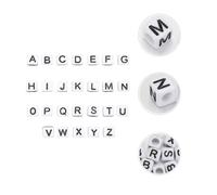 EXAOMBLE 100 pièces Perles Carrées Acrylique avec Lettres Alphabet DIY pour Garçon Fille Accessoires de Bijoux Créatifs Sans Odeur et Faciles à Nettoyer Mix Blanc et Noir Lot