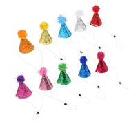 EXAOMBLE 10pièces Lot de Chapeaux Anniversaire pour Chien Chapeau De Fête pour Chat avec Bandeau Réglable Et Pompons Pailletés Décorations pour Animaux De Compagnie