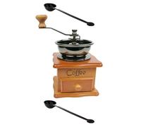 EXAOMBLE 1ensemble Moulin à Café Manuel Bois de Hêtre avec Manivelle Broyeur Céramique pour Grains et Épices Set avec Cuillères à Grains Moulinette Vintage Pratique et Précise