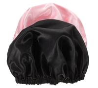 EXAOMBLE 2 pièces Bonnet de Satin Élastique de Noir et Rose Turban de Nuit Confortable et Pratique pour Cheveux et Hydratation
