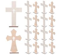 EXAOMBLE 20 Pièces Croix en Bois Rustique Centre de Table Polyvalent avec Socle Stable et Ornement Minimaliste pour Décoration de Table de Baptême pour Communion et Cérémonie