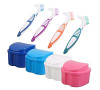EXAOMBLE 8 Pièces Boîte de Bain pour Dentiers avec Brosse Douce Coffret de Rangement pour Prothèses Dentaires Forme de Pomme Nettoyage et Trempage pour Voyage