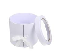 EXAOMBLE Boîte à Fleurs Ronde en Papier et Tissu Blanc, Coffret Léger et Pratique à Double Compartiment, pour Roses et Petits Chrysanthèmes Lors D'anniversaire