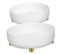 EXAOMBLE Boîte De Rangement Cosmétiques Rotative 360° Grosse Et Petite Taille en Polypropylène Blanc Perle, Organisateur De Maquillage Et Soins Peau pour Bureau Et Salle De Bain, Lot De 2 Pièces