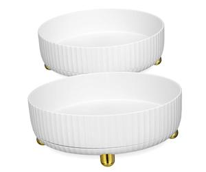 EXAOMBLE Boîte De Rangement Cosmétiques Rotative 360° Grosse Et Petite Taille en Polypropylène Blanc Perle, Organisateur De Maquillage Et Soins Peau pour Bureau Et Salle De Bain, Lot De 2 Pièces