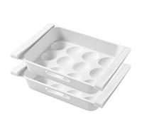 EXAOMBLE Boîte de Rangement en Plastique Blanche Tiroir Design, Lot de 2 Pièces, Organisateur Empilable pour Œufs et Légumes pour Réfrigérateur à Domicile